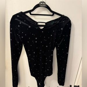 Wild Fable Black Starry Long Sleeve Bodysuit